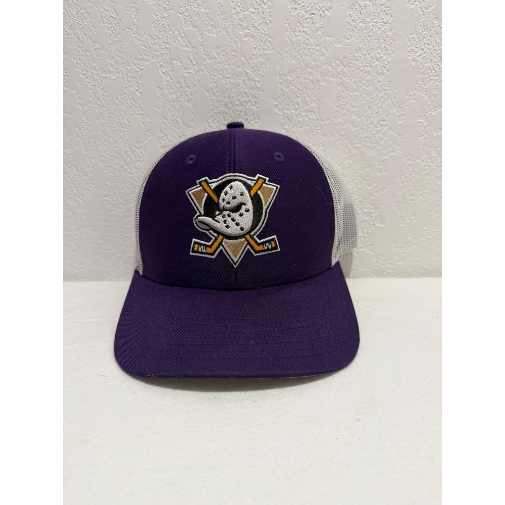 47 Brand Anaheim Mighty Ducks NHL Trucker Hat Purple White Snapback Mesh Cap